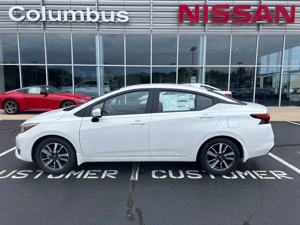 2025 Nissan Versa SV in White — front three-quarter view