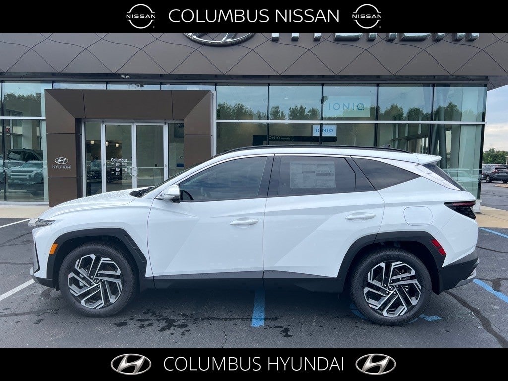 2025 Hyundai TUCSON Limited in White — front three-quarter view