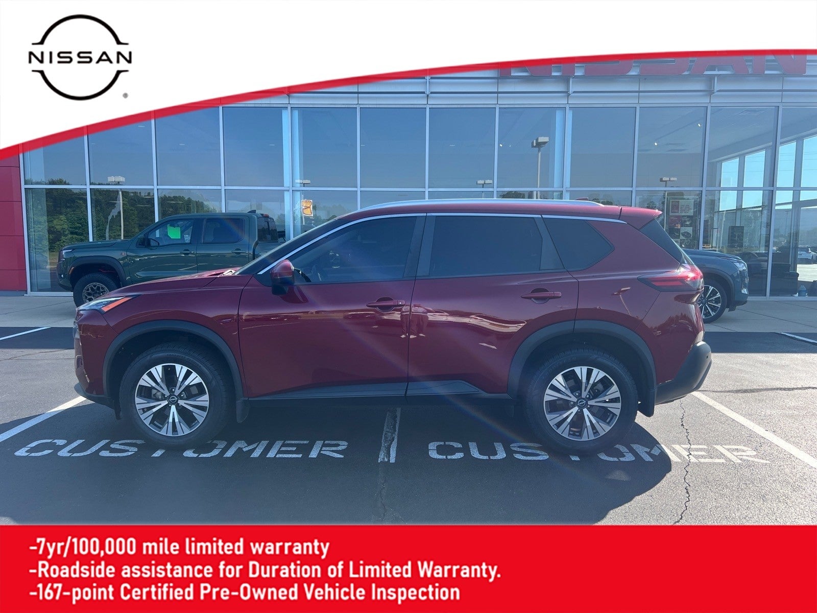 2022 Nissan Rogue SV in Red — front three-quarter view